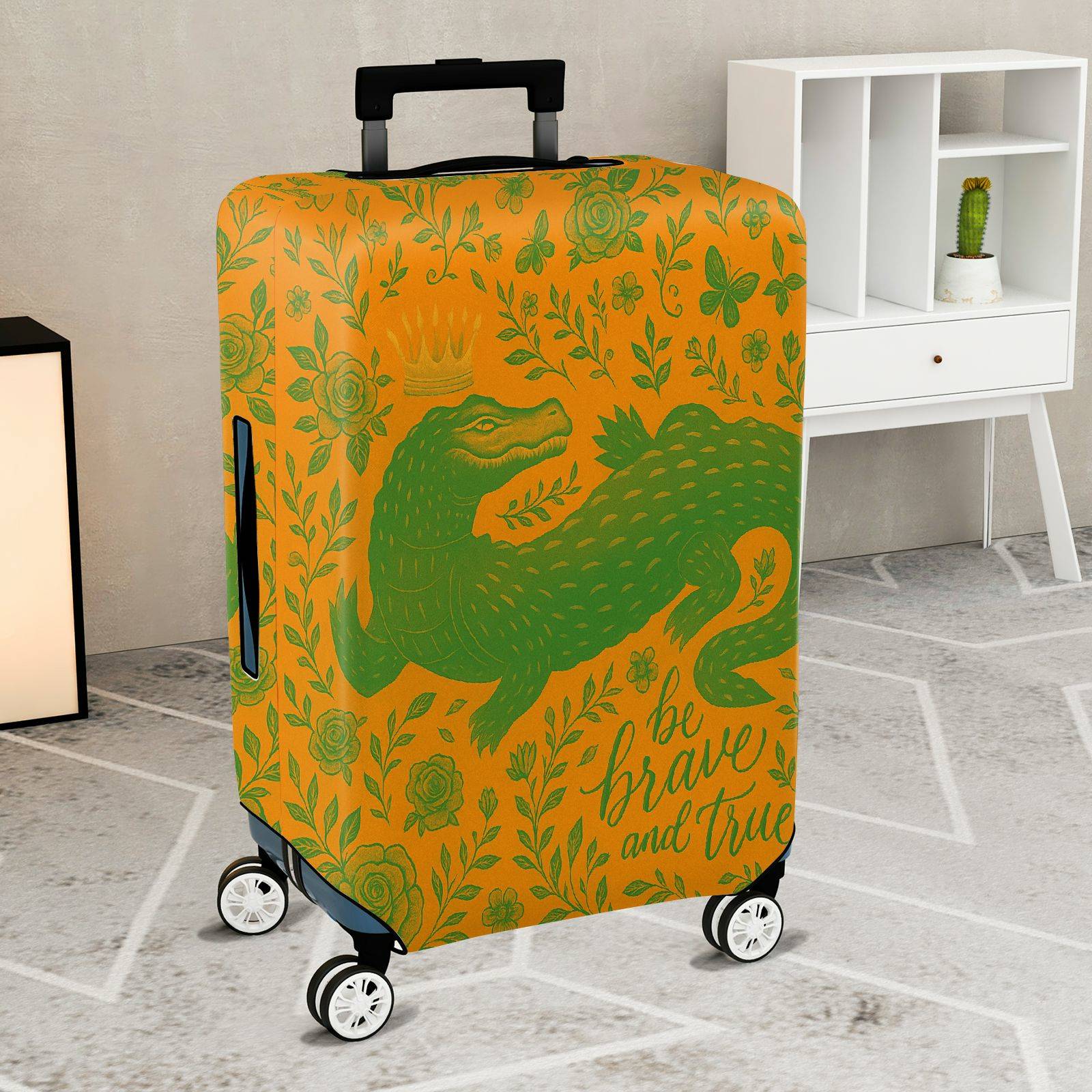 1-Piece Alligator Crown Floral Inspirational Text Adventure Animal  Suitcase Luggage Cover, Stretch Protective Sleeve