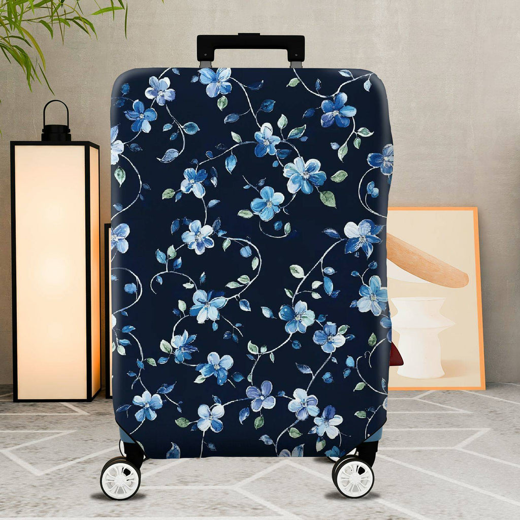 1-Piece Floral Blue Vine Pattern Travel Holiday Design  Suitcase Luggage Cover, Stretch Protective Sleeve