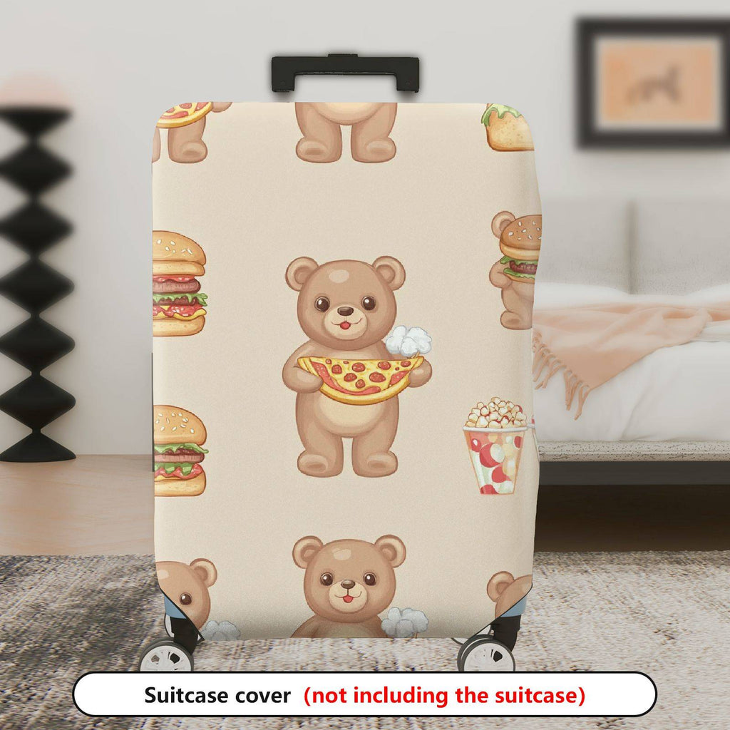 1-Piece Cute Bear Pizza Burger Popcorn Food  Suitcase Luggage Cover, Stretch Protective Sleeve