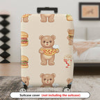 1-Piece Cute Bear Pizza Burger Popcorn Food  Suitcase Luggage Cover, Stretch Protective Sleeve
