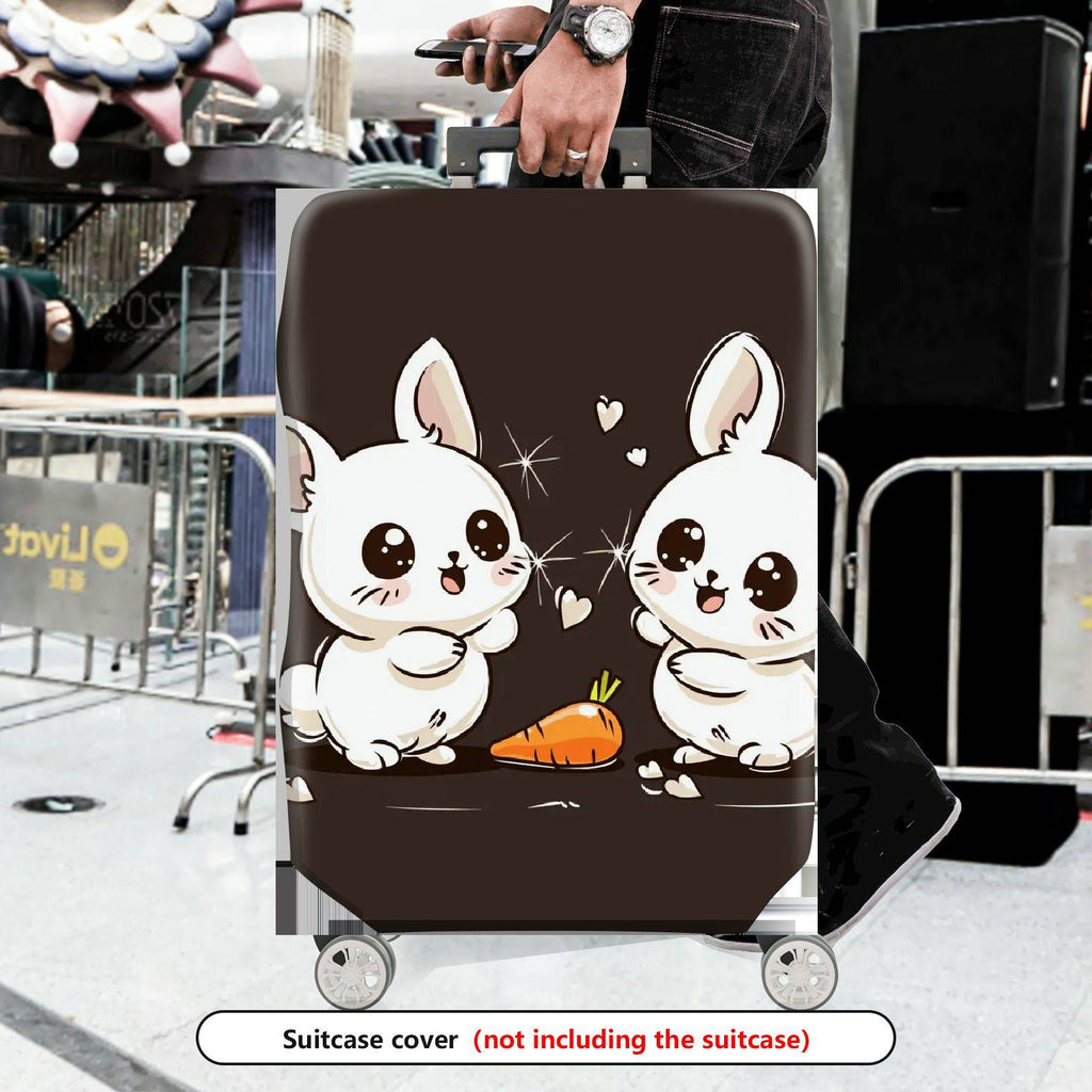 1-Piece Cute  Rabbit Hearts Carrot Dark Brown  Suitcase Luggage Cover, Stretch Protective Sleeve