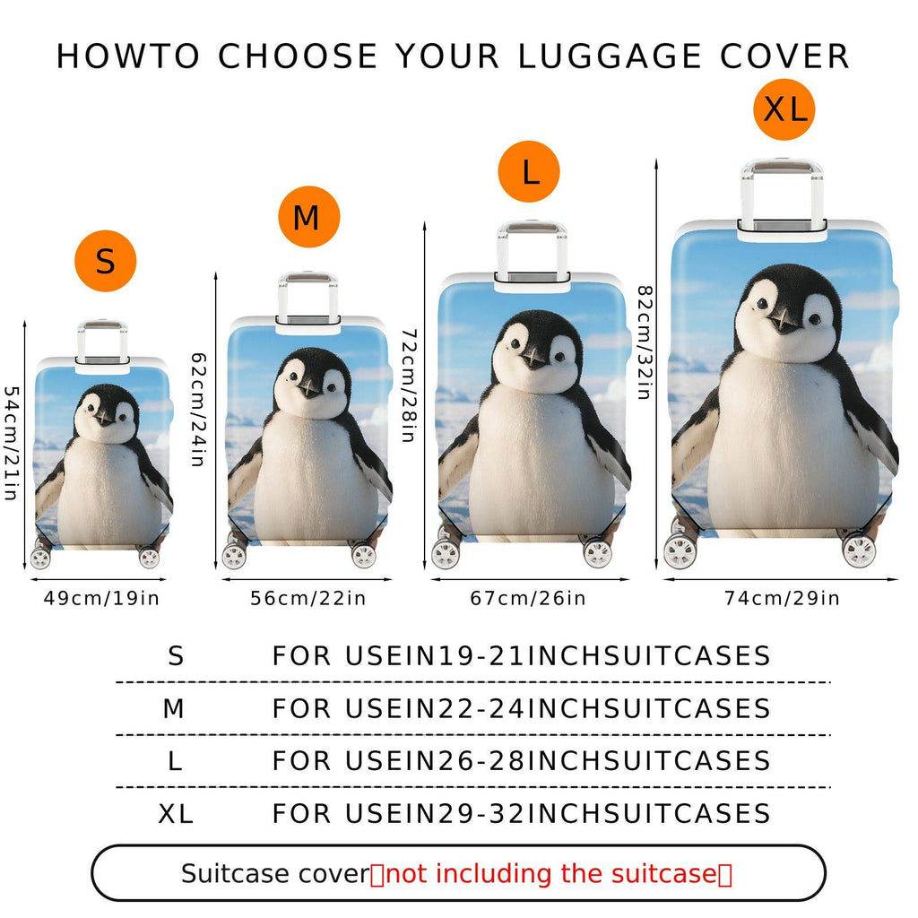 1-Piece Cute Penguin Arctic Winter Blue Sky Snow  Suitcase Luggage Cover, Stretch Protective Sleeve