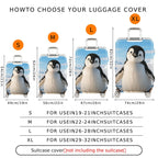 1-Piece Cute Penguin Arctic Winter Blue Sky Snow  Suitcase Luggage Cover, Stretch Protective Sleeve