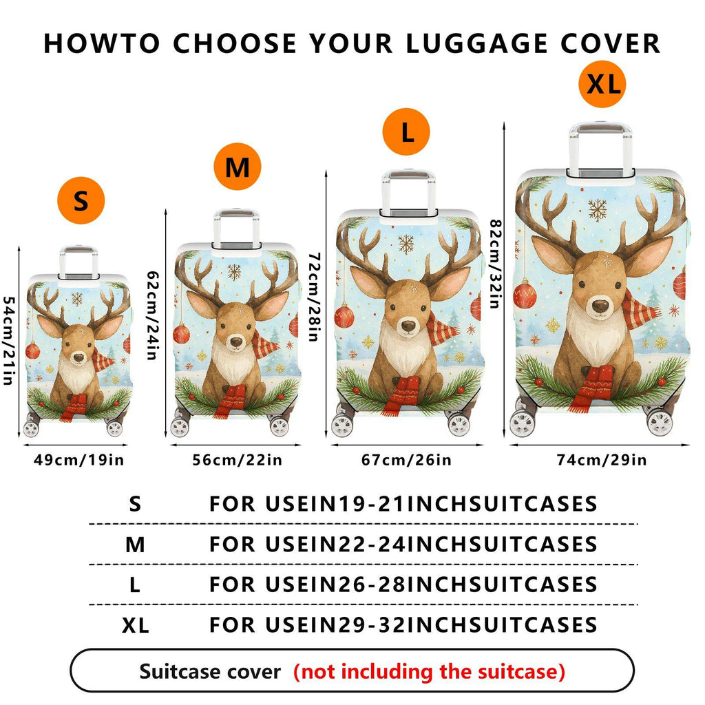 1-Piece Reindeer Winter Snowflakes Ornaments Holiday  Suitcase Luggage Cover, Stretch Protective Sleeve