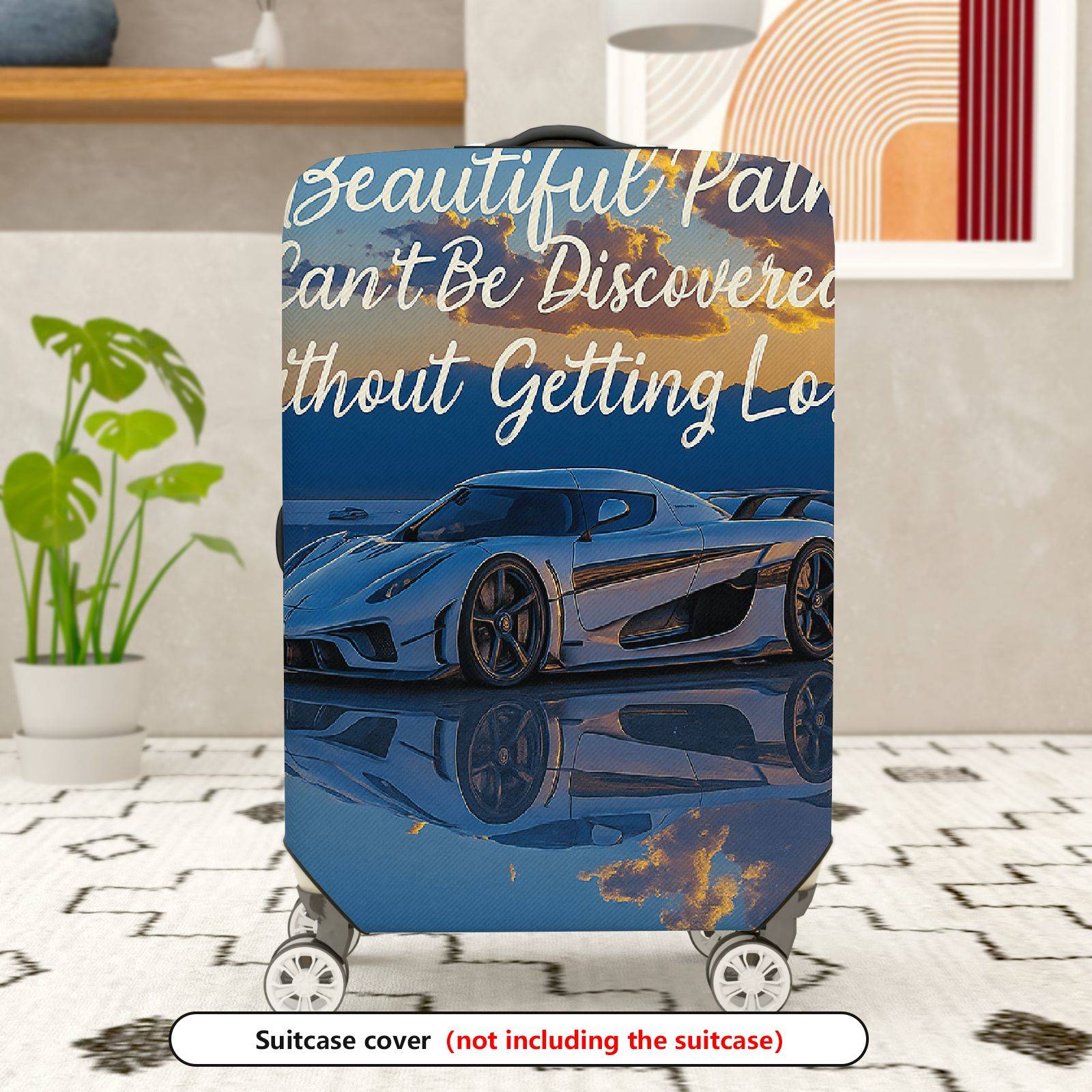 1-Piece Artistic Inspirational Car Scenic Quote  Suitcase Luggage Cover, Stretch Protective Sleeve