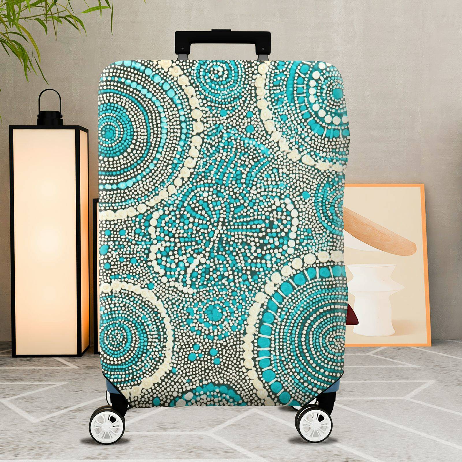 1-Piece Blue Geometric Abstract Pattern Mandala Bohemian  Suitcase Luggage Cover, Stretch Protective Sleeve