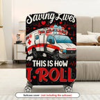 1-Piece Ambulance Saving Lives Heart EKG Emergency Red  Suitcase Luggage Cover, Stretch Protective Sleeve