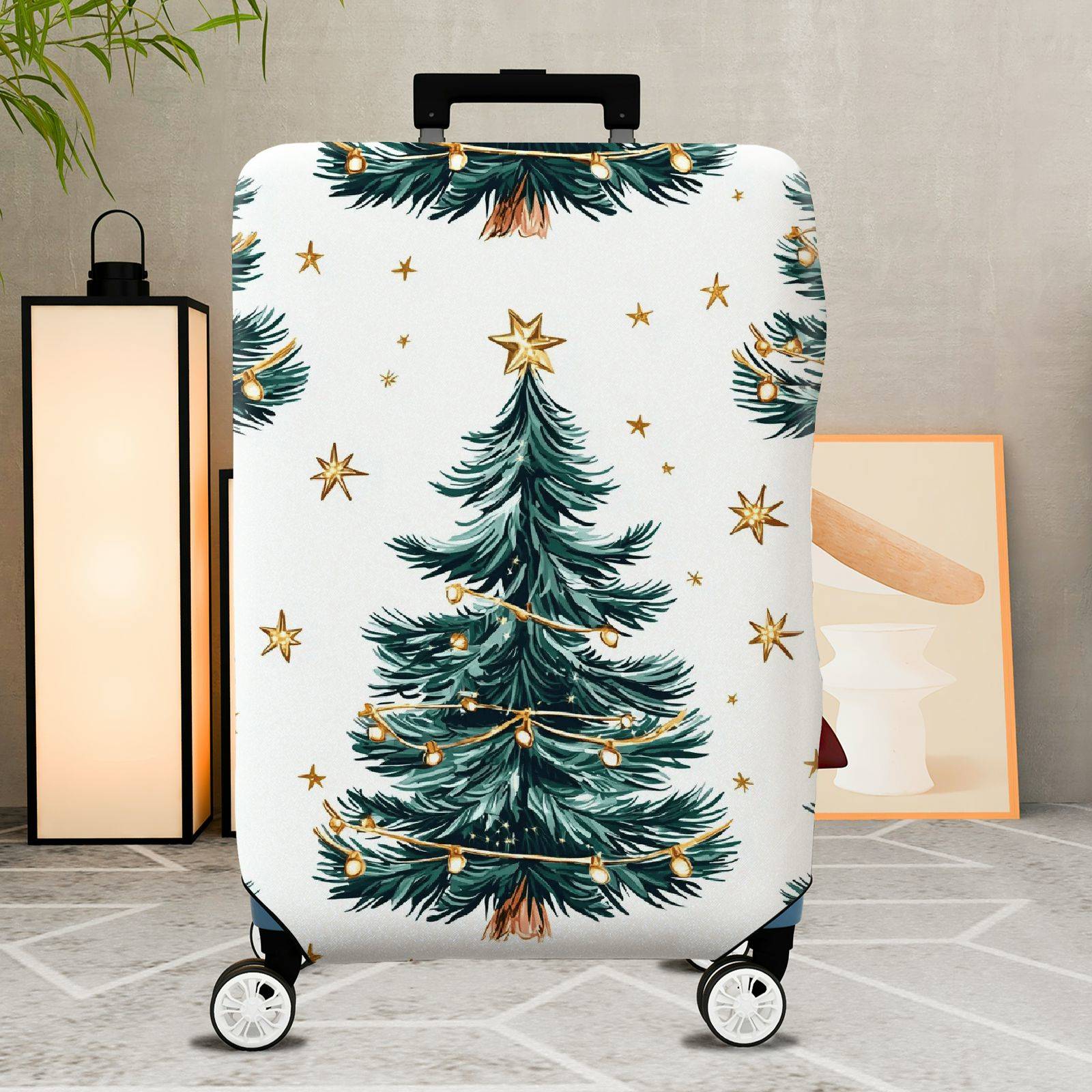 1-Piece Christmas Tree Star Decoration Holiday Lights Snowy  Suitcase Luggage Cover, Stretch Protective Sleeve