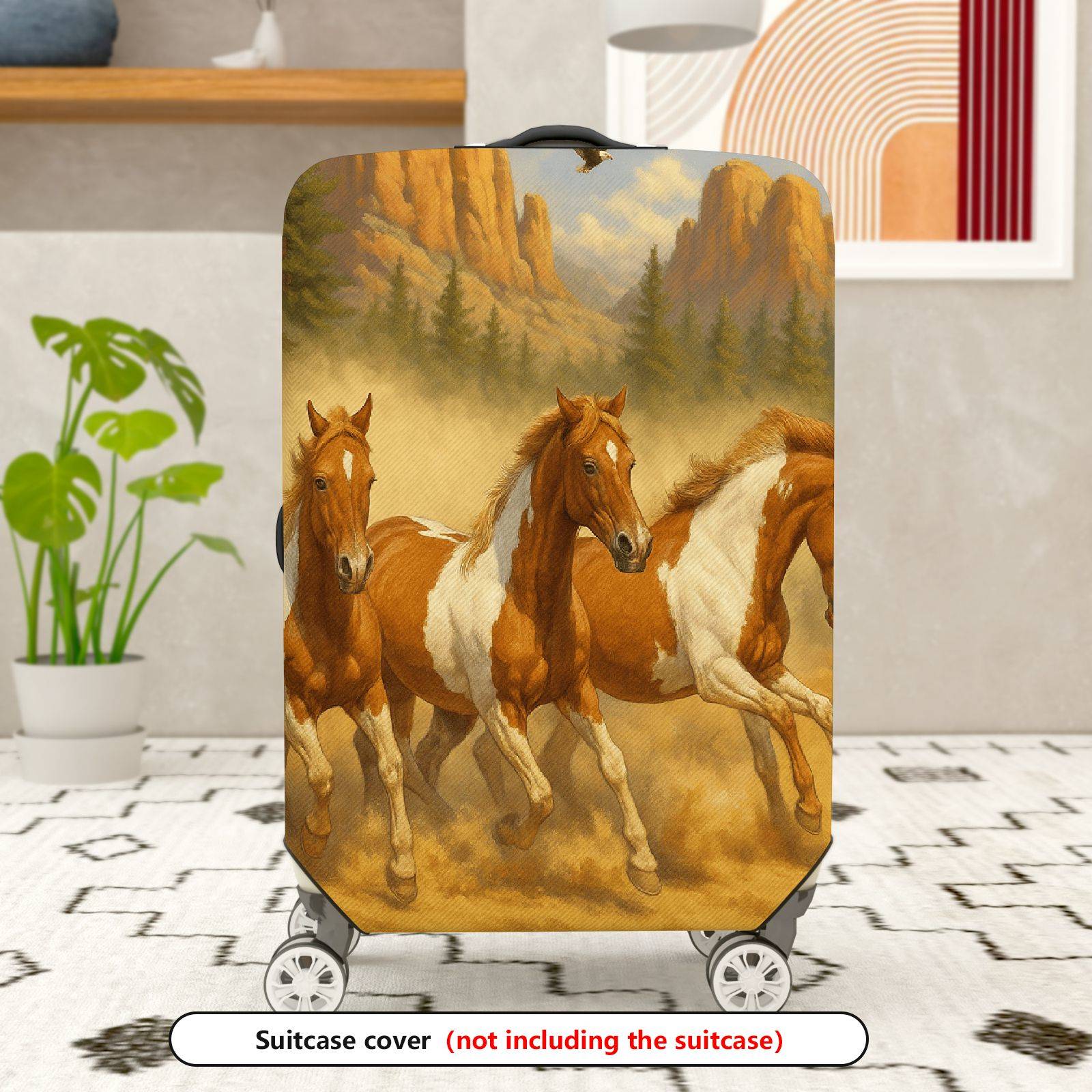 1-Piece Horse Landscape Adventure Nature Scenic Western Style  Suitcase Luggage Cover, Stretch Protective Sleeve