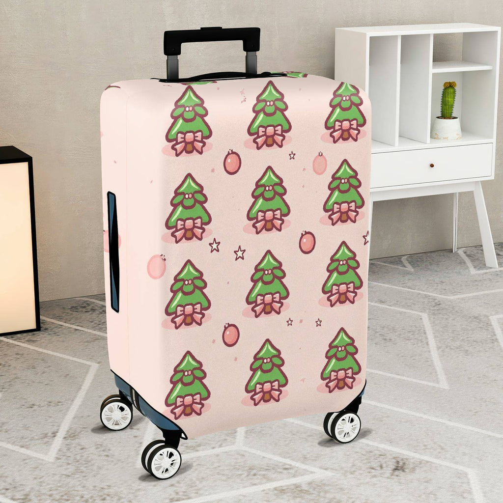 1-Piece Christmas Tree Pink Bow Cute Festive Holiday  Suitcase Luggage Cover, Stretch Protective Sleeve