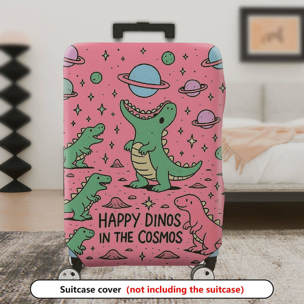 1-Piece Happy Dinosaur Cosmic Pink Fun  Space  Suitcase Luggage Cover, Stretch Protective Sleeve