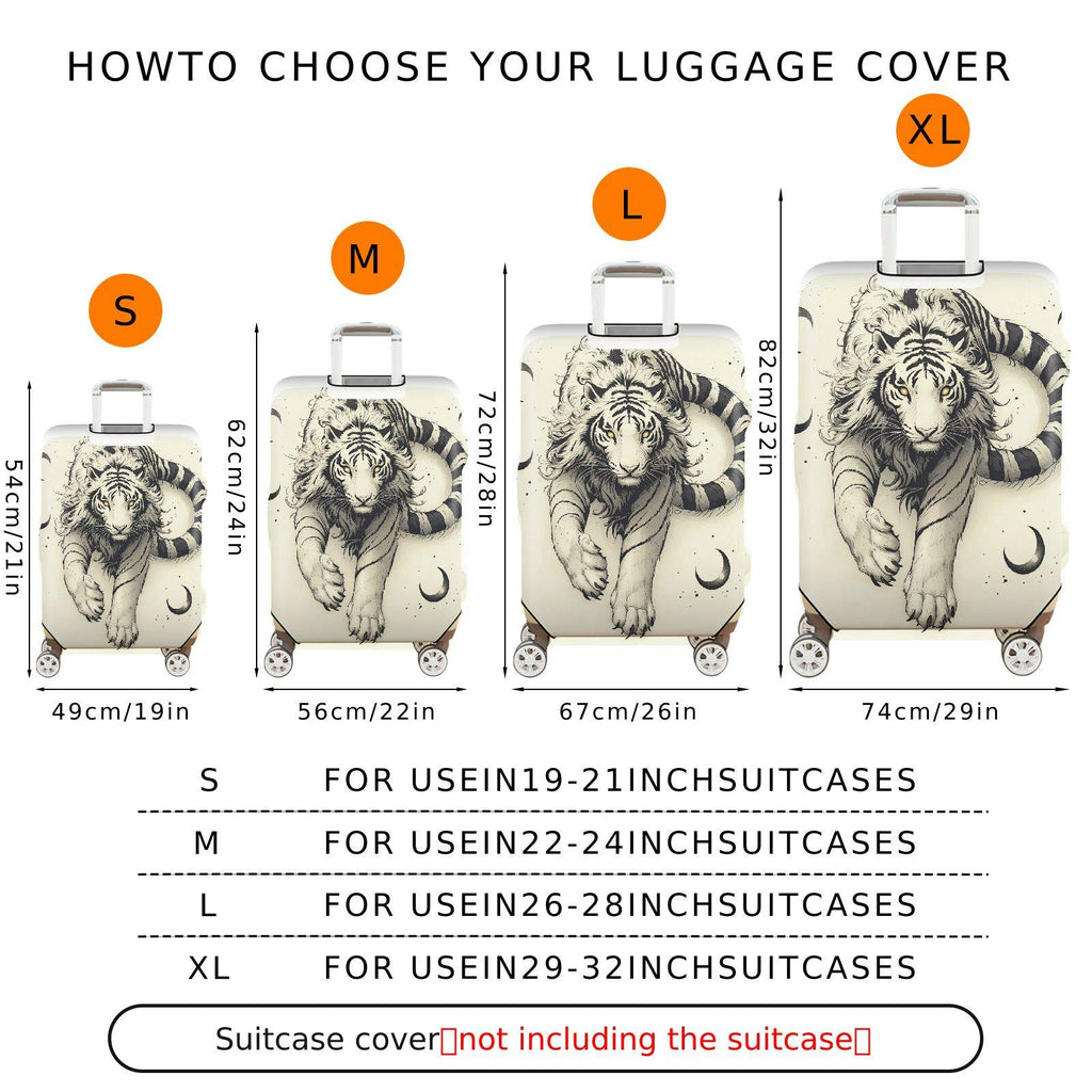 1-Piece Black White Tiger Moon Artistic Style  Suitcase Luggage Cover, Stretch Protective Sleeve