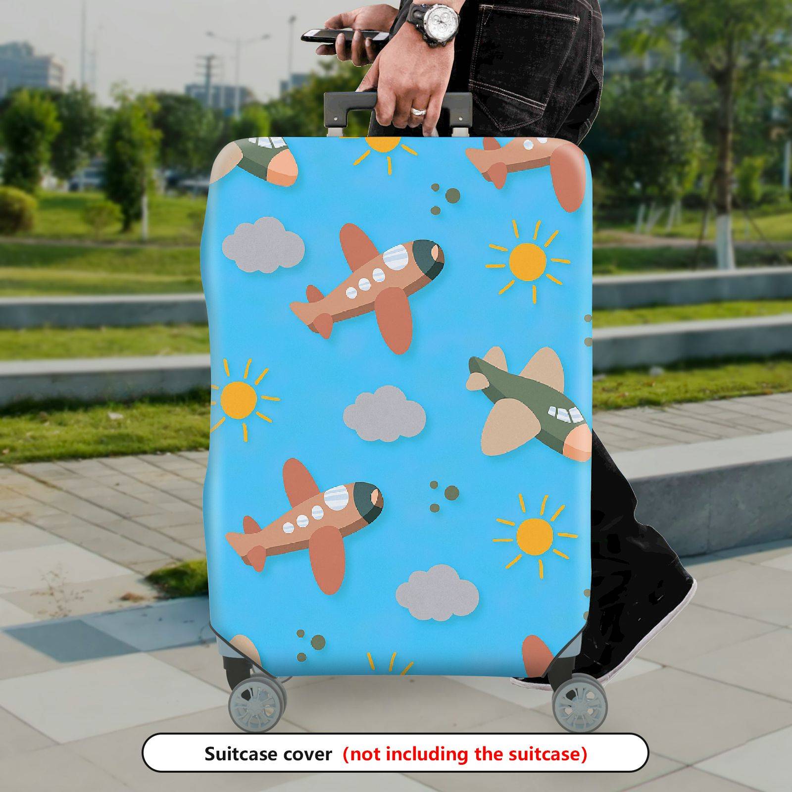 1-Piece Airplane Cloud Sun Blue Travel Adventure Luggage  Suitcase Luggage Cover, Stretch Protective Sleeve