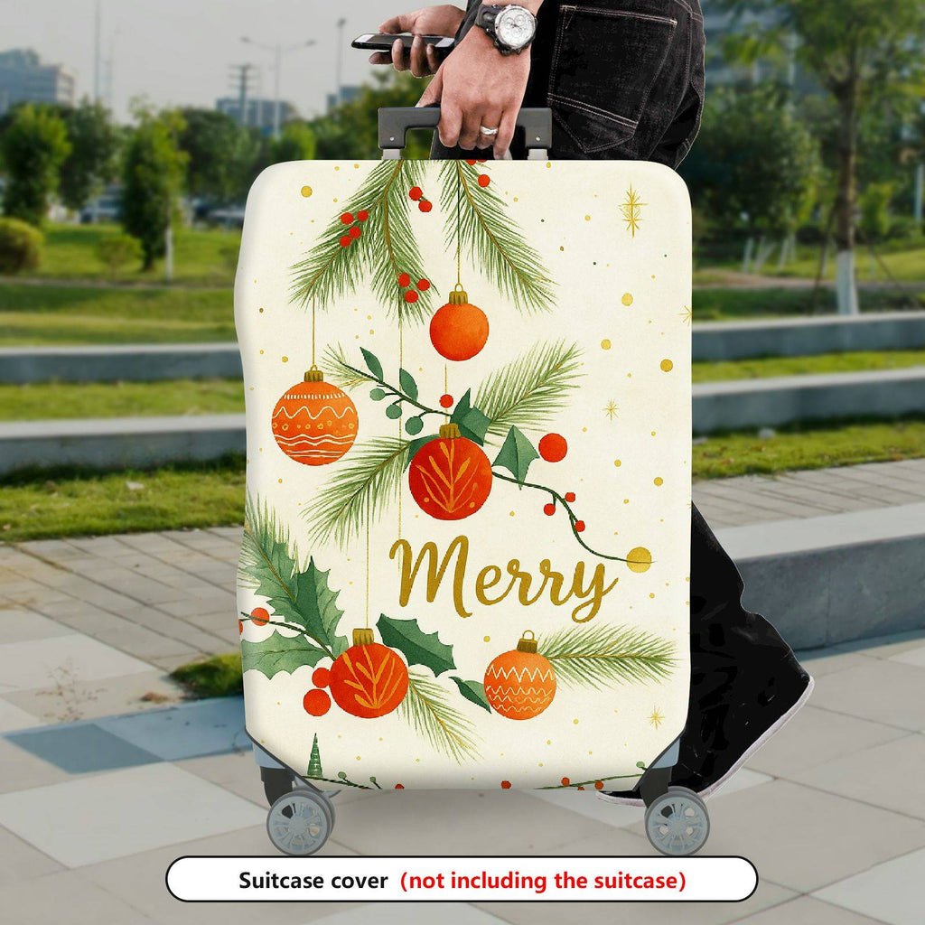 1-Piece Christmas Holiday Pine Ornament Merry  Suitcase Luggage Cover, Stretch Protective Sleeve
