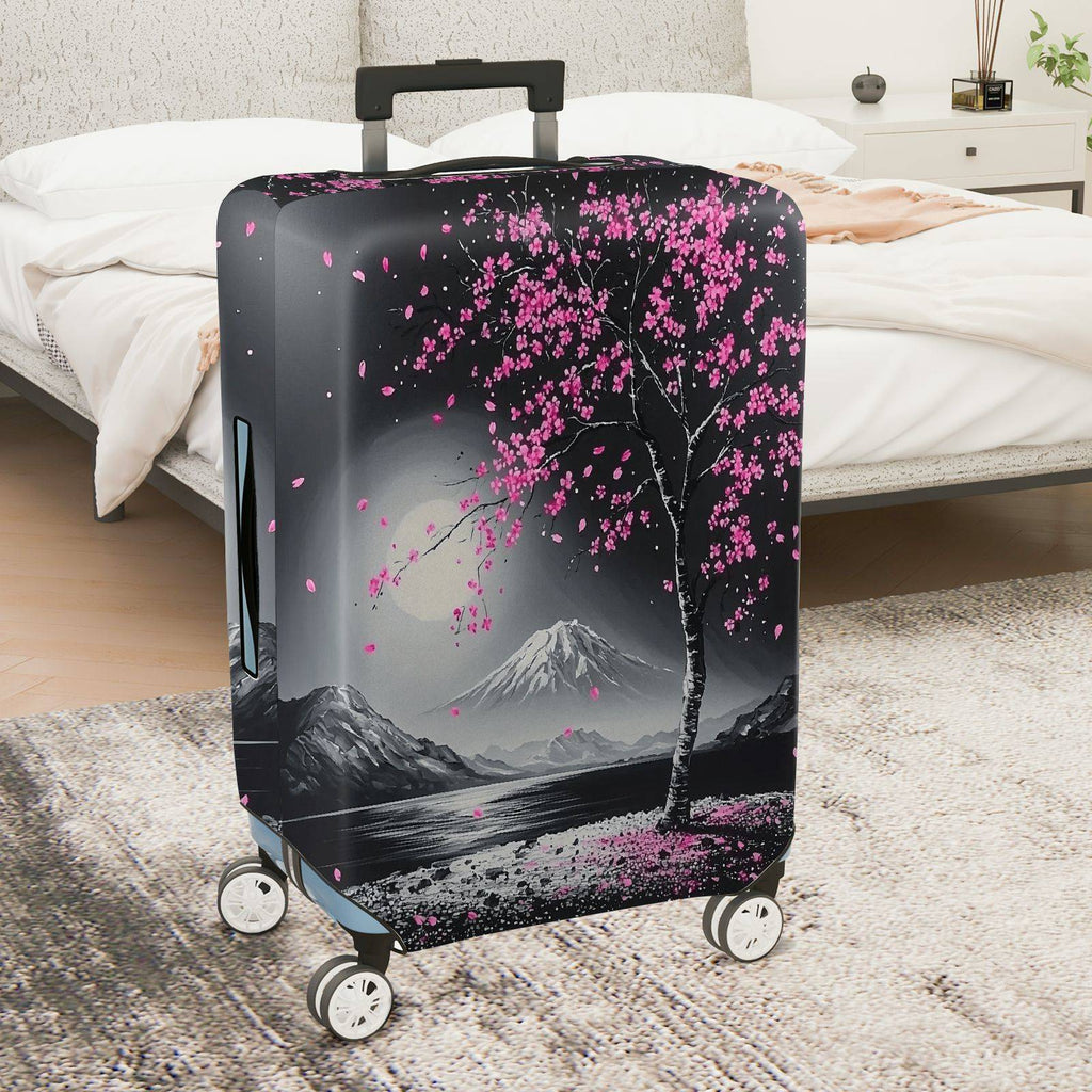 1-Piece Cherry Blossom Mountain Moon Scenic Artistic Nature Landscape  Suitcase Luggage Cover, Stretch Protective Sleeve