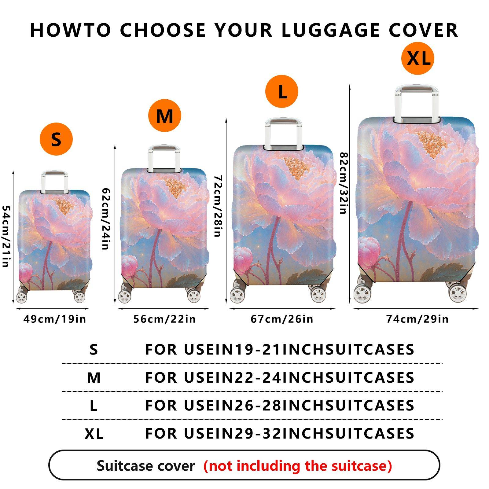 1-Piece Floral Artistic Pastel Dreamy Elegant Luggage  Suitcase Luggage Cover, Stretch Protective Sleeve
