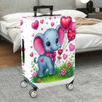 1-Piece Cute Elephant Heart Flower Balloon Valentine  Suitcase Luggage Cover, Stretch Protective Sleeve