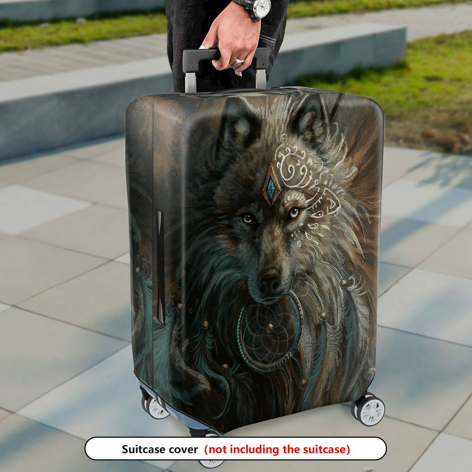 1-Piece Mysterious Wolf Dreamcatcher Tribal Artistic Bohemian  Suitcase Luggage Cover, Stretch Protective Sleeve