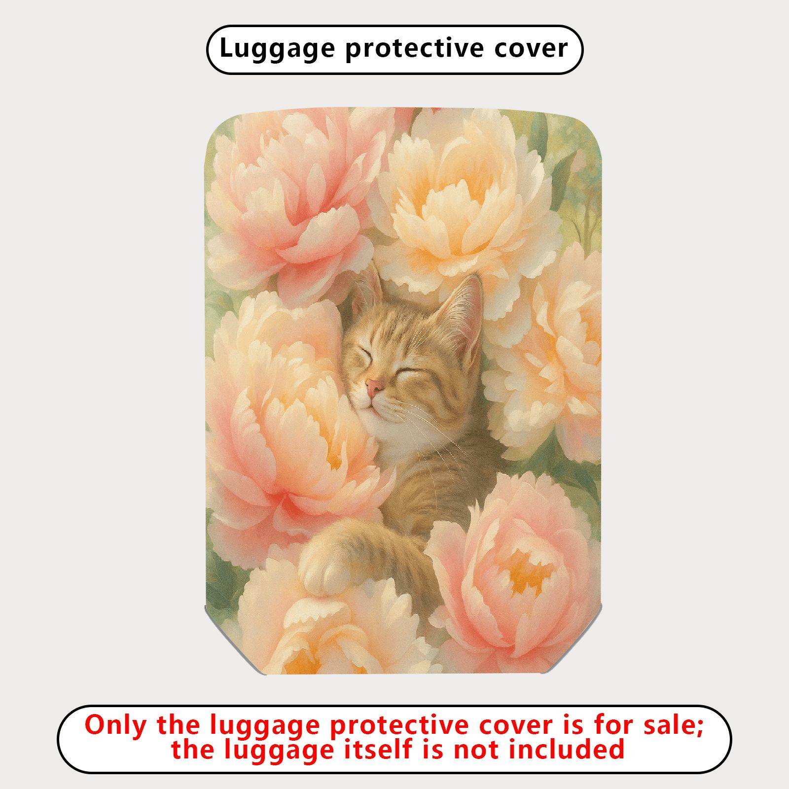 1-Piece Floral Cat Peony Blossom Nature Art  Suitcase Luggage Cover, Stretch Protective Sleeve