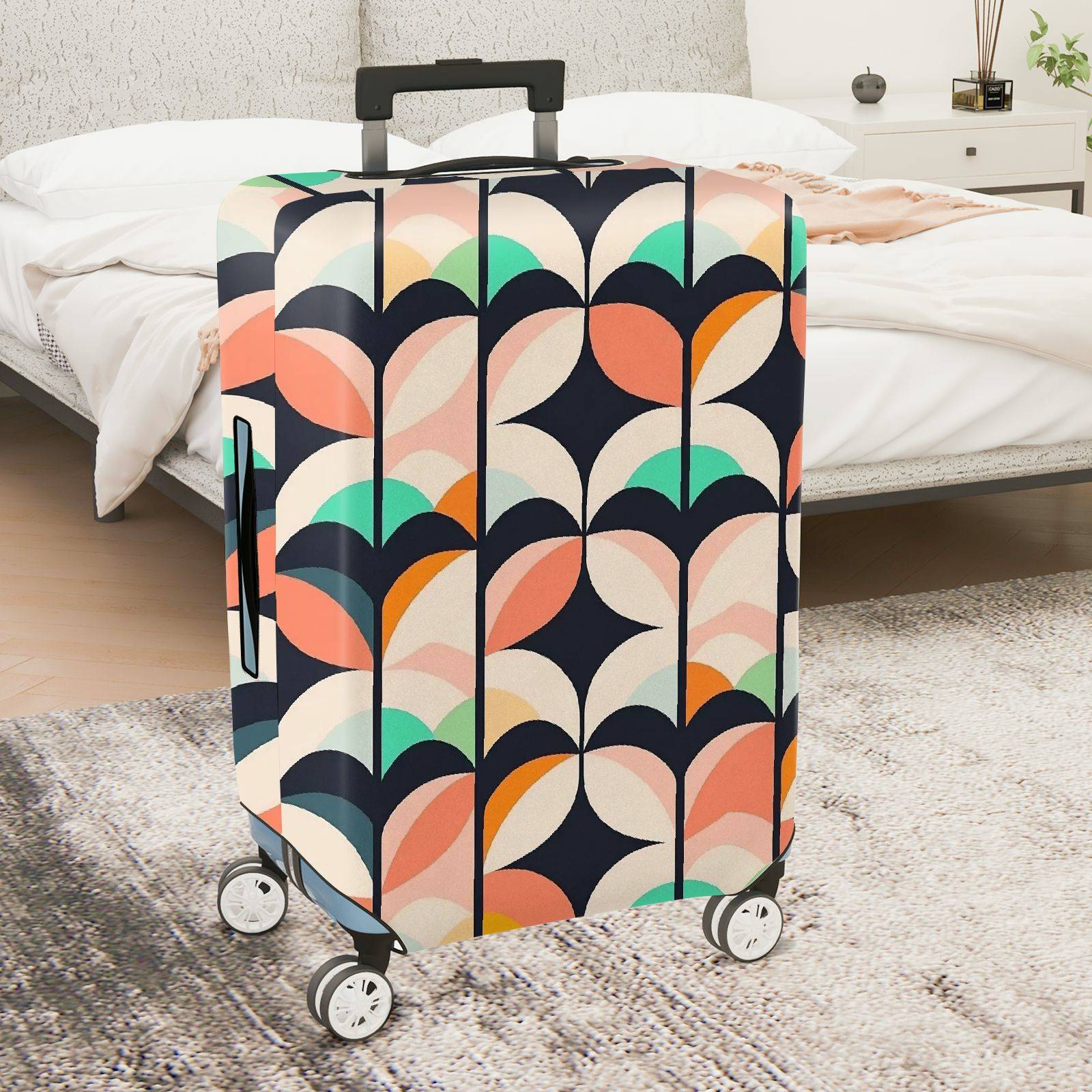 1-Piece Retro Colorful Leaf Geometric Abstract Vibrant  Suitcase Luggage Cover, Stretch Protective Sleeve