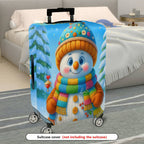 1-Piece Snowman Winter Holiday Colorful Cute Fun  Suitcase Luggage Cover, Stretch Protective Sleeve