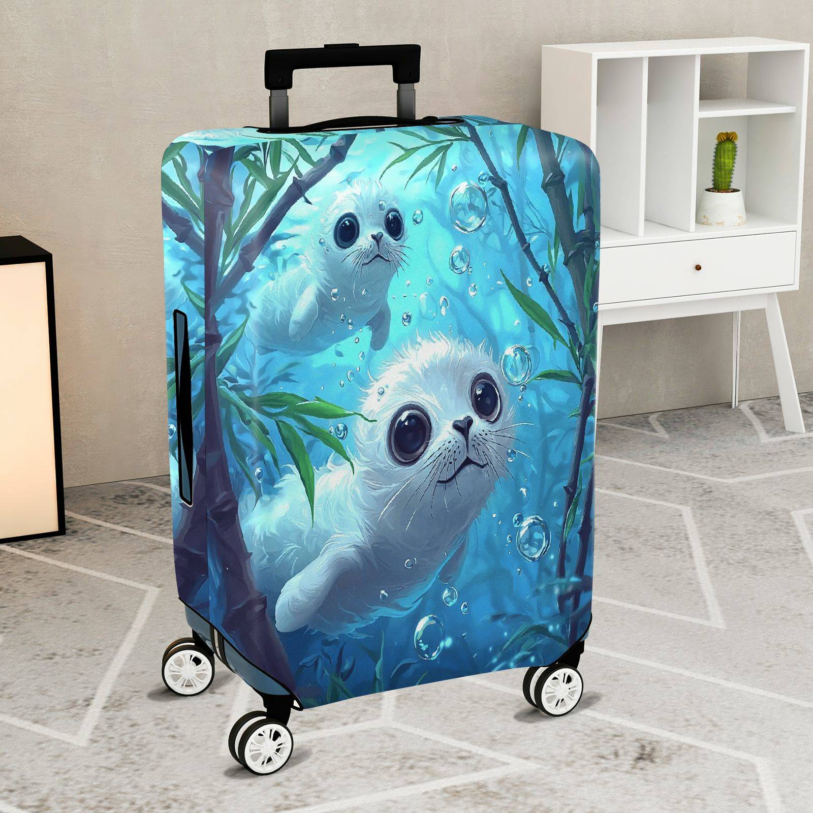 1-Piece Cute  Ocean Animal Water Bubbles Seal  Suitcase Luggage Cover, Stretch Protective Sleeve