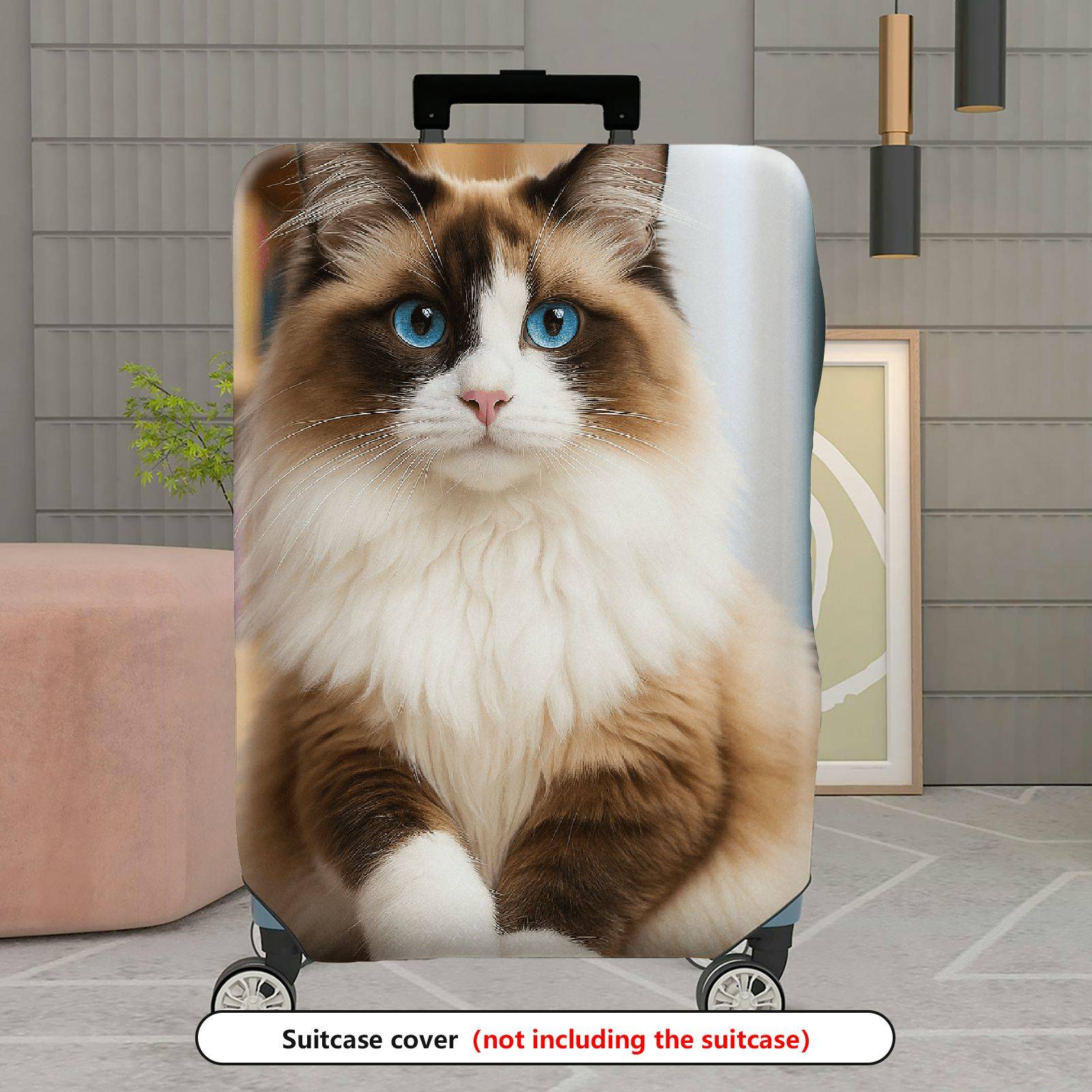 1-Piece Cute Adorable Cat Portrait Feline Travel  Suitcase Luggage Cover, Stretch Protective Sleeve