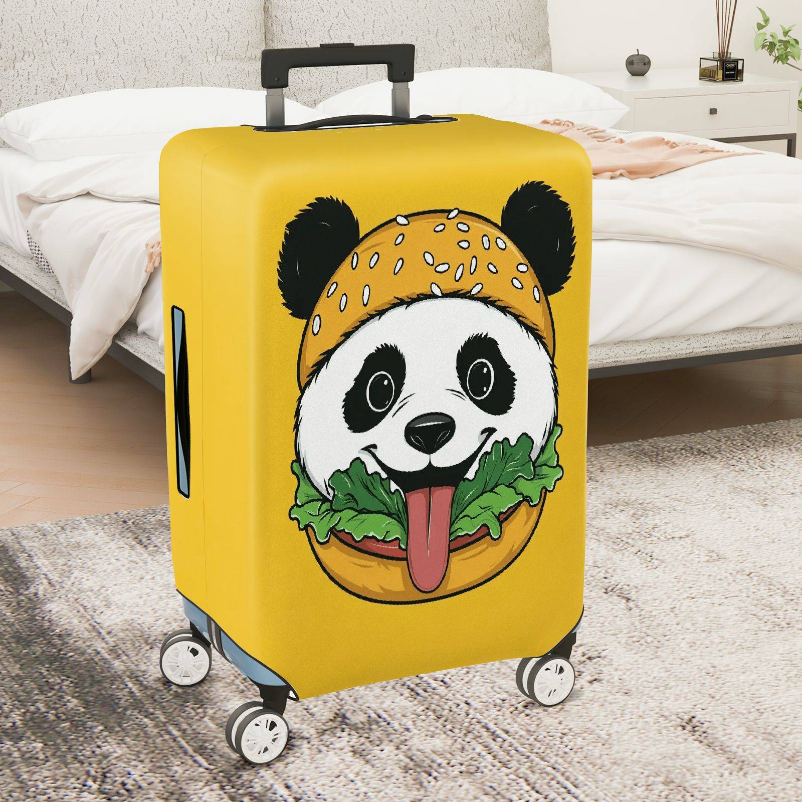 1-Piece Cute Panda Burger  Fun Whimsical Travel  Suitcase Luggage Cover, Stretch Protective Sleeve