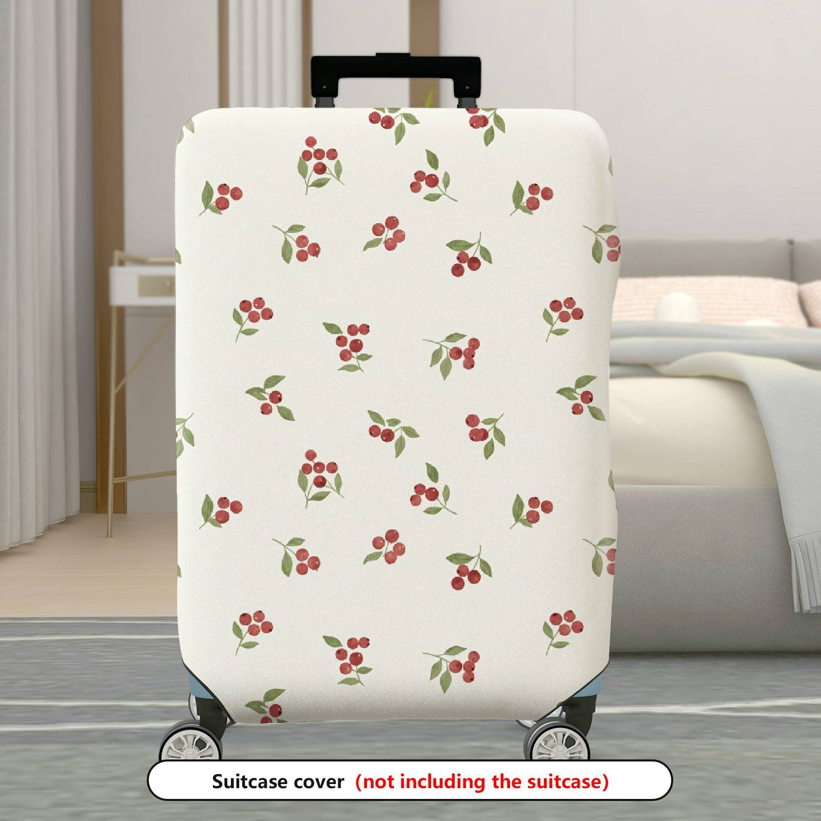 1-Piece Floral Red Berry Green Leaf Holiday Decorative  Suitcase Luggage Cover, Stretch Protective Sleeve