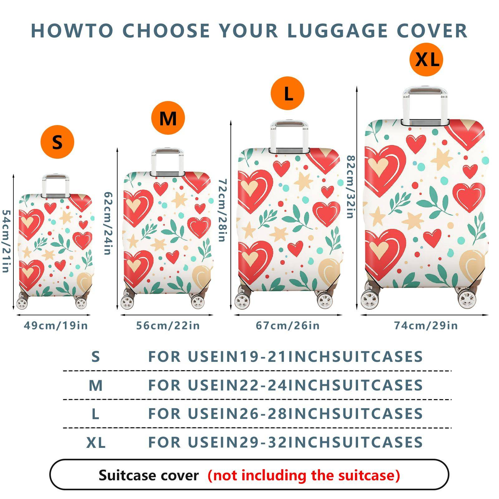 1-Piece Heart Leaf Star Dot Geometric Romantic  Suitcase Luggage Cover, Stretch Protective Sleeve
