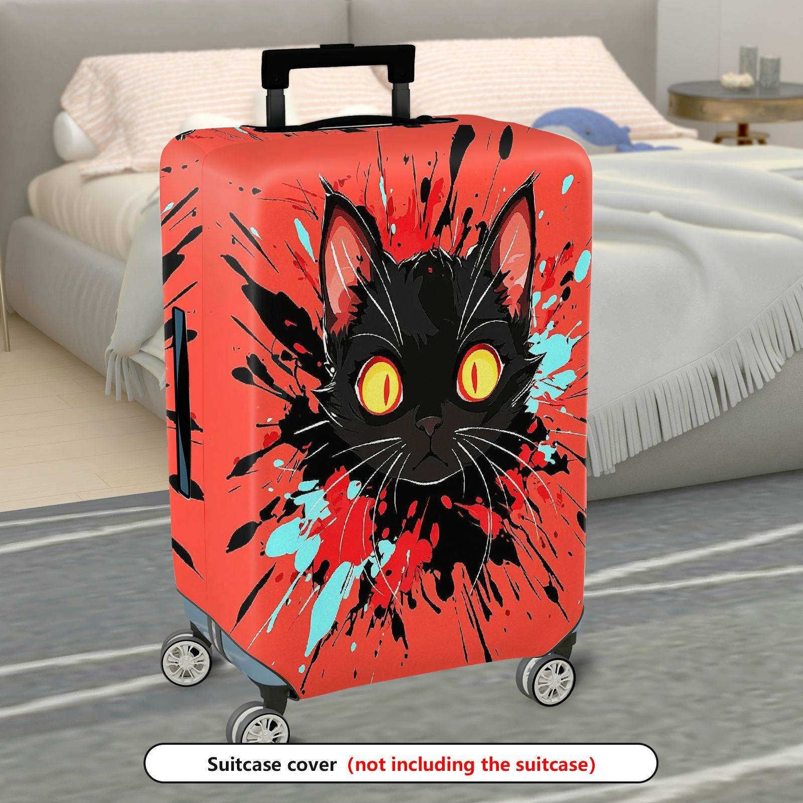 1-Piece Art Cat Splatter Red Black Yellow  Suitcase Luggage Cover, Stretch Protective Sleeve