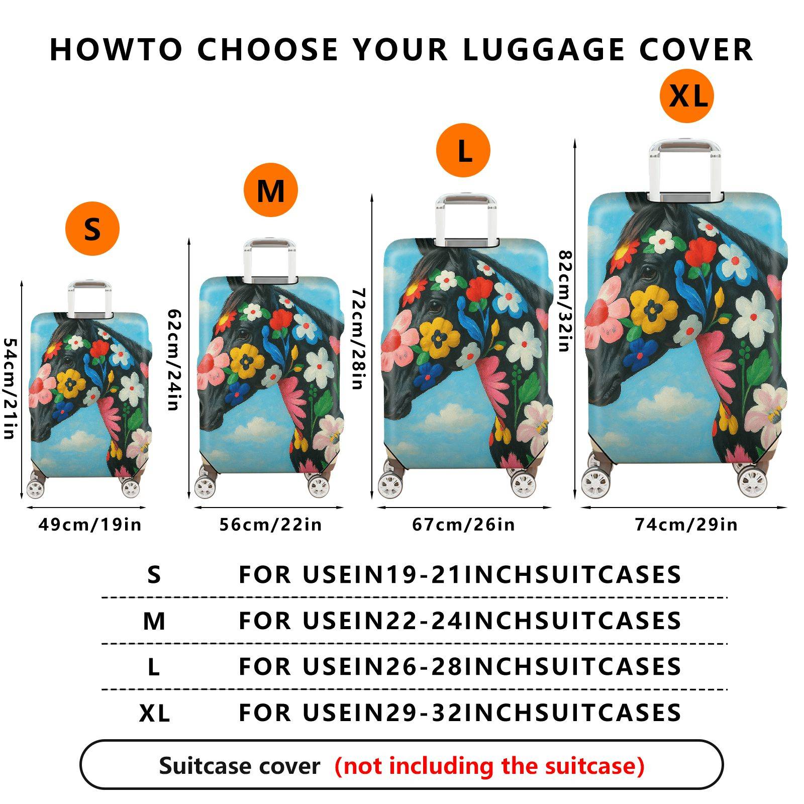 1-Piece Floral Horse Art Sky Pattern Colorful Vibrant  Suitcase Luggage Cover, Stretch Protective Sleeve