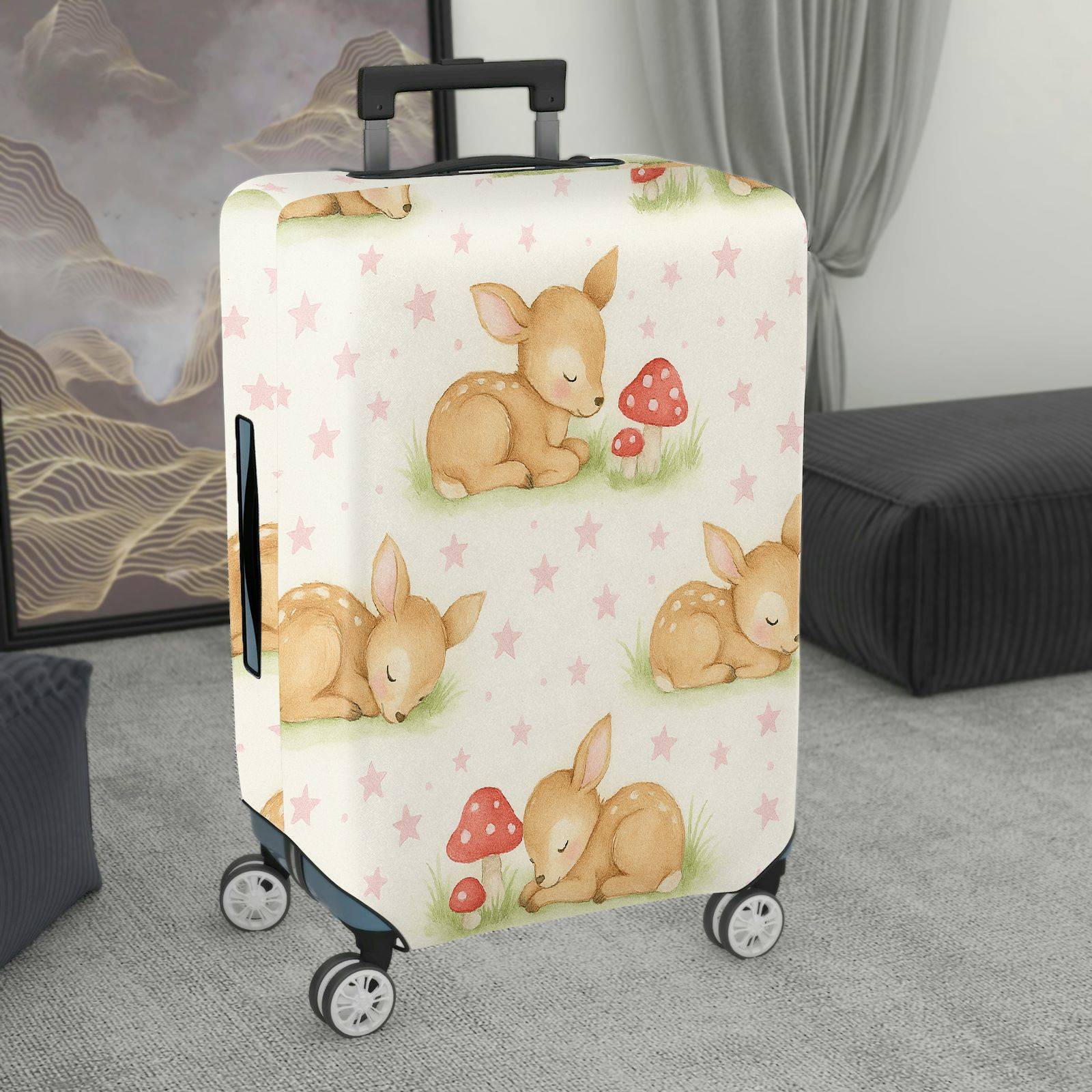 1-Piece Cute Deer Mushroom Star Grass Pastoral  Suitcase Luggage Cover, Stretch Protective Sleeve