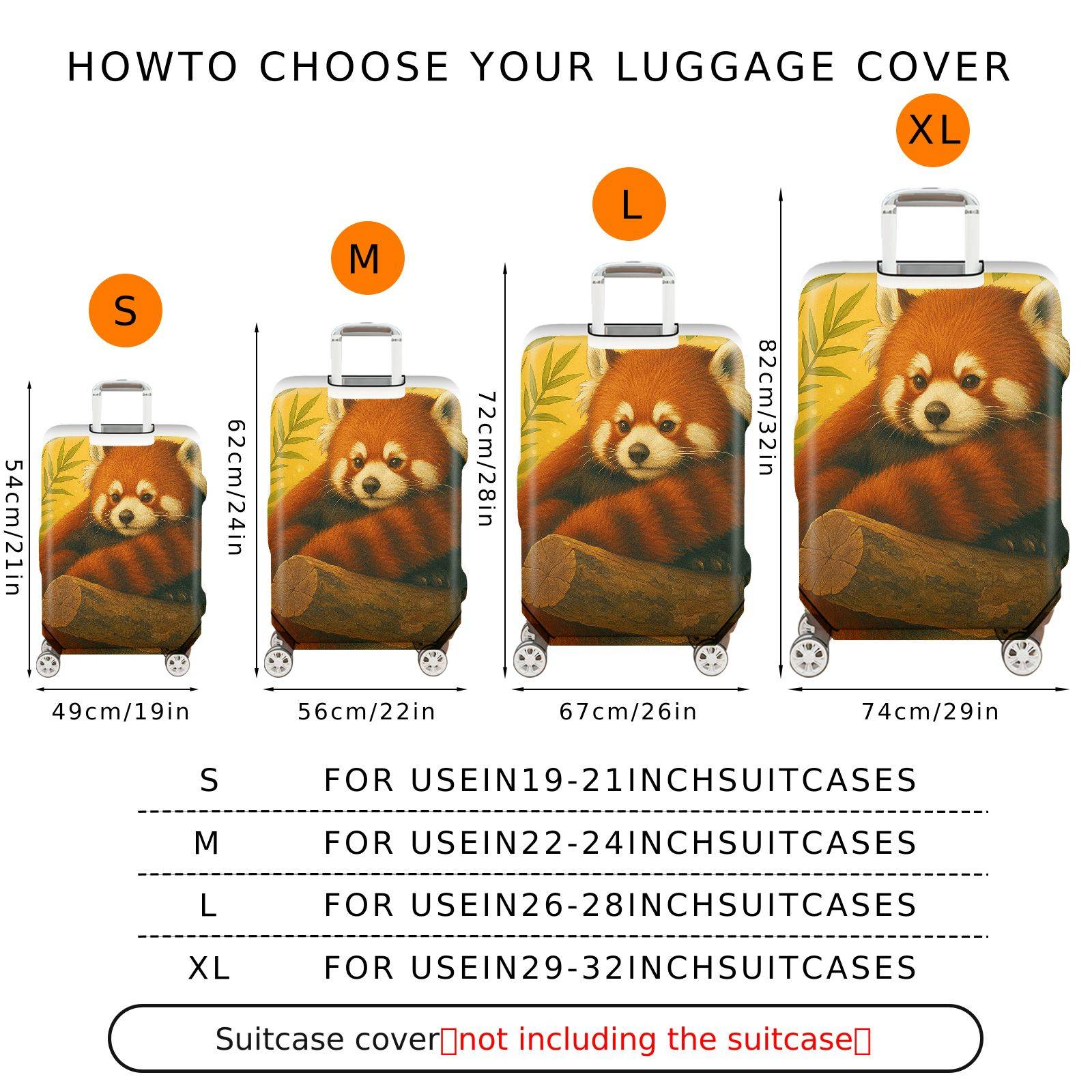 1-Piece Red Panda Forest Nature Wildlife Animal Cute  Suitcase Luggage Cover, Stretch Protective Sleeve