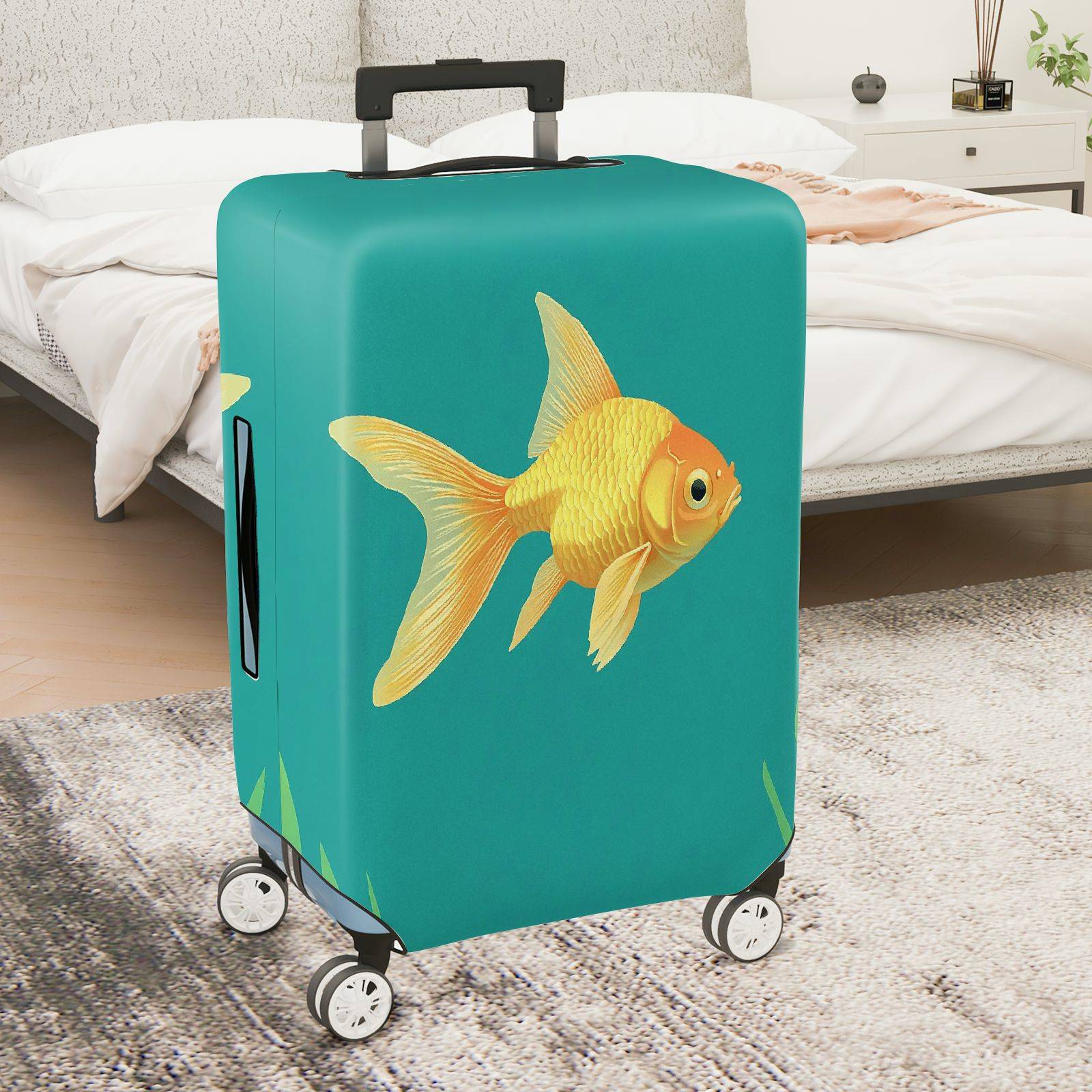 1-Piece Goldfish Aqua Blue Green Cute Animal Sea  Suitcase Luggage Cover, Stretch Protective Sleeve