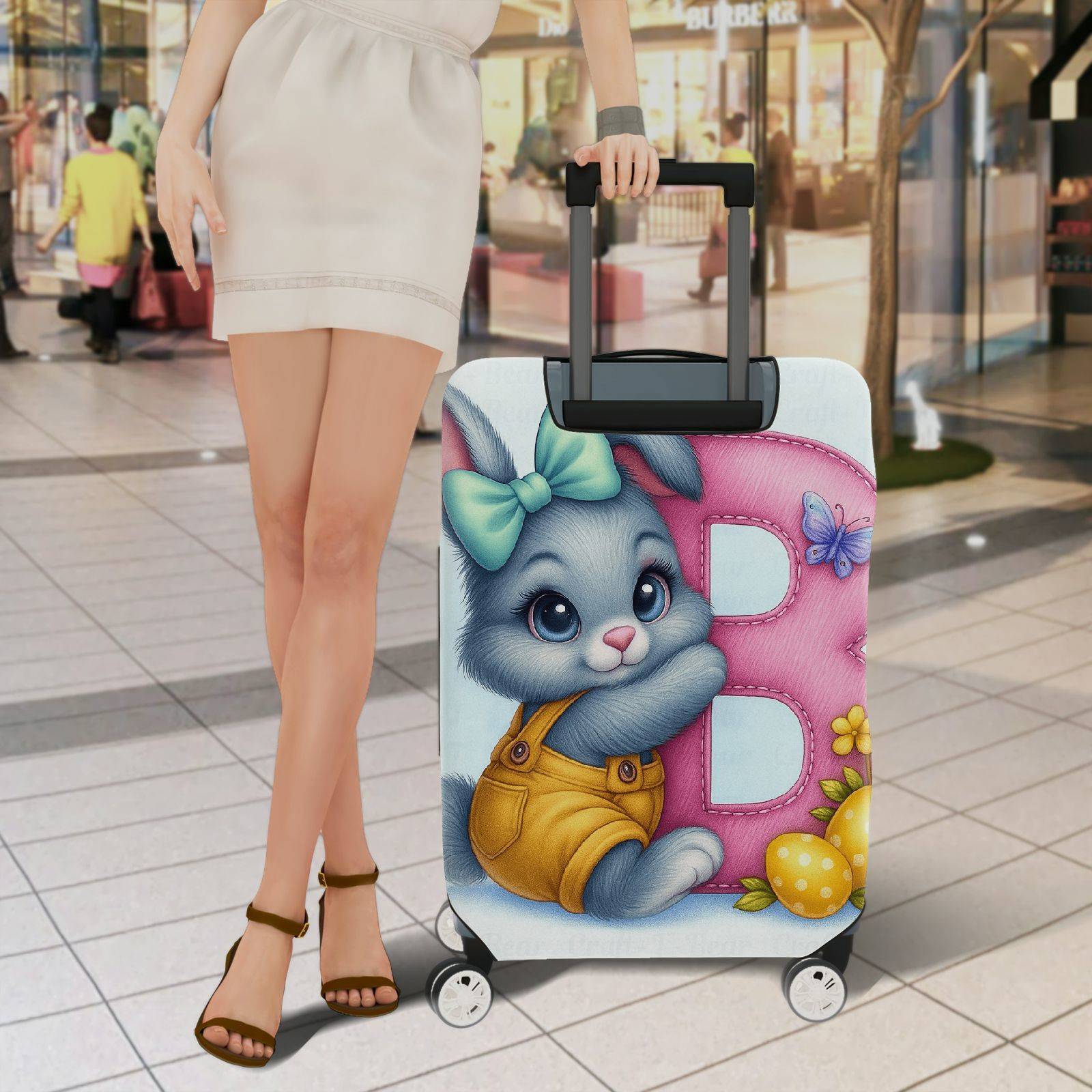 1-Piece Cute Rabbit Easter Art Colorful Decorative  Suitcase Luggage Cover, Stretch Protective Sleeve