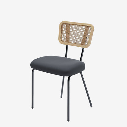 Lot de 2 chaises dossier rotin coussin velours noir Sofia