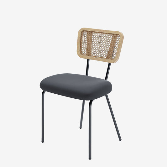 Lot de 2 chaises dossier rotin coussin velours noir Sofia