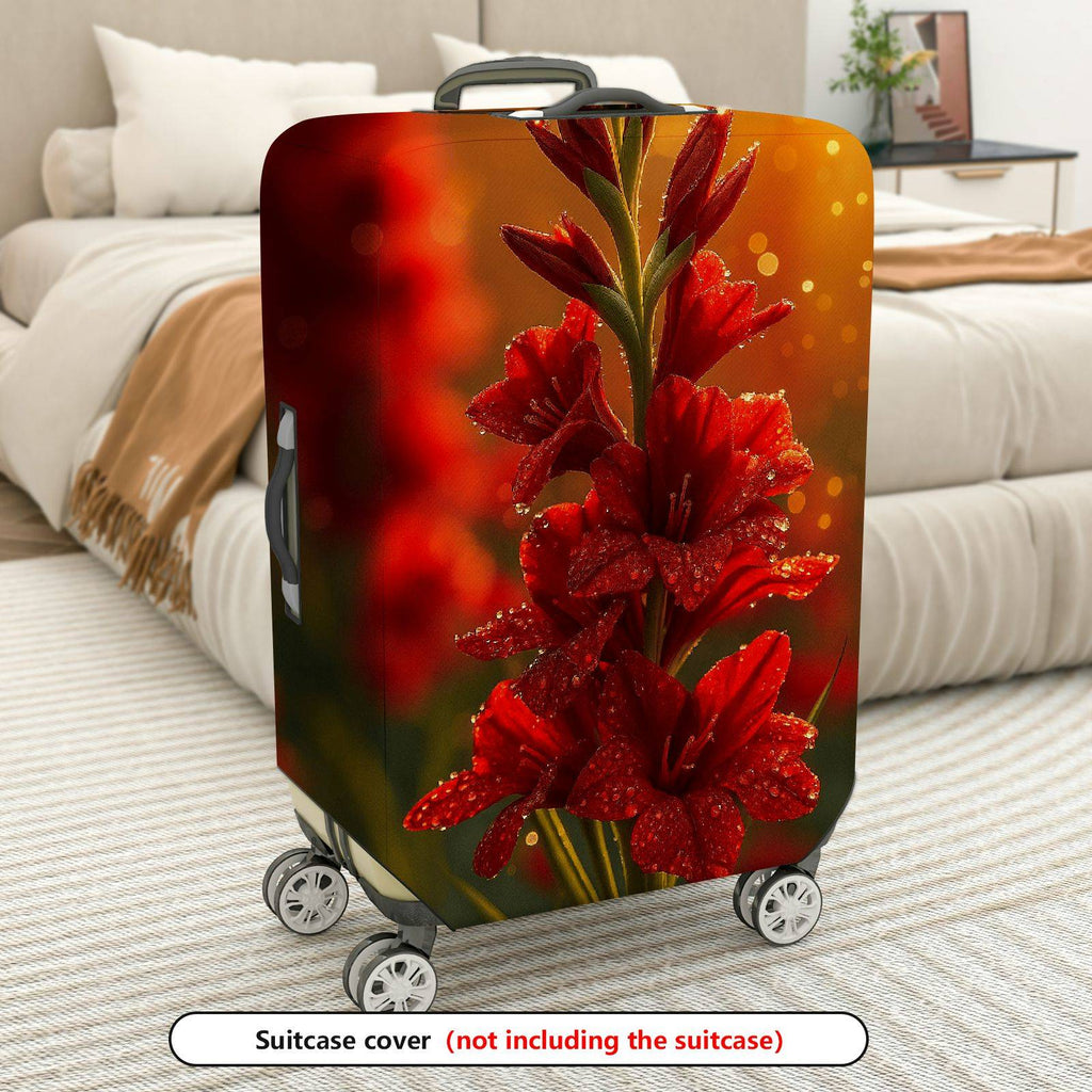 1-Piece Red Floral Sunset Dewy Glow Elegant Artistic  Suitcase Luggage Cover, Stretch Protective Sleeve