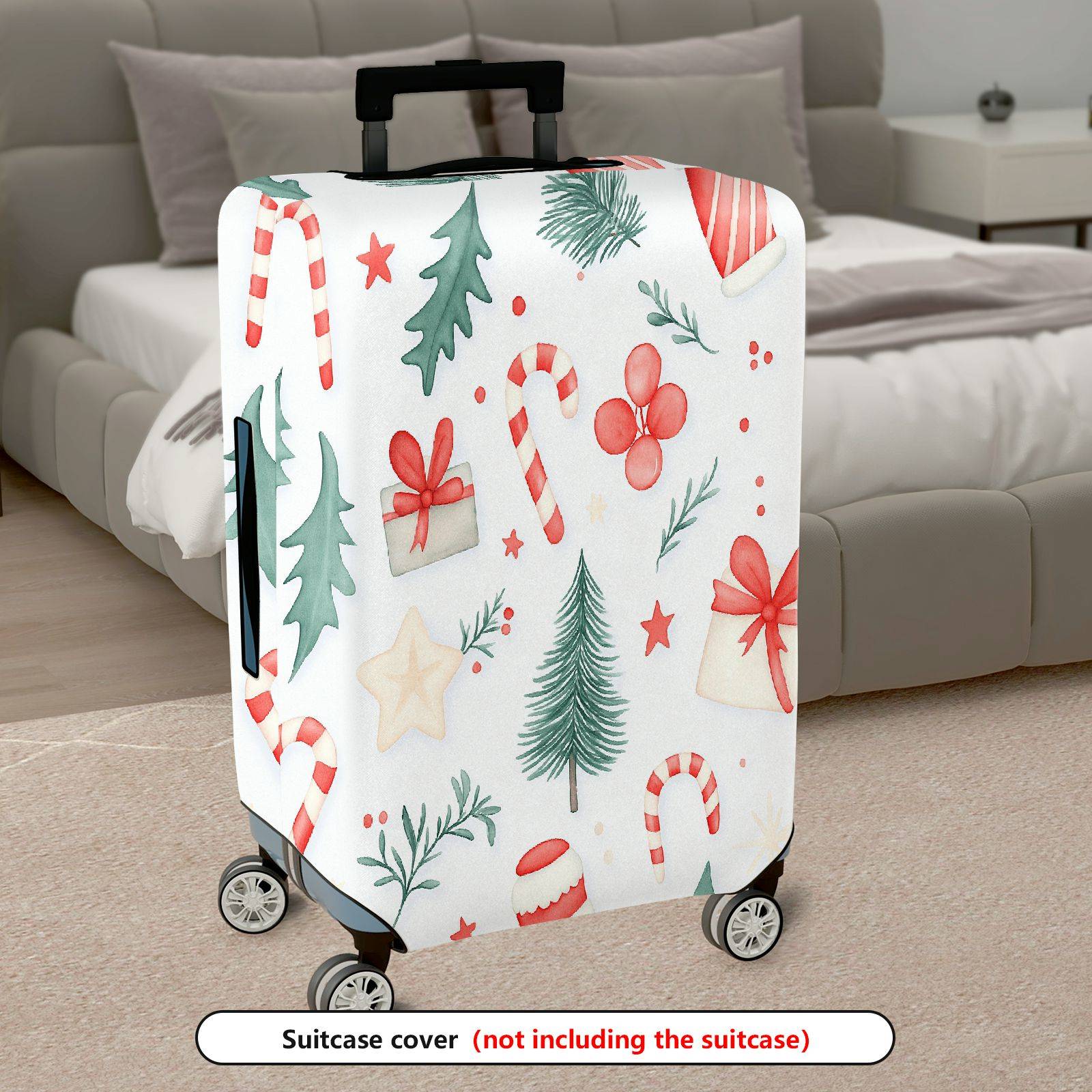 1-Piece Christmas Holiday Festive Xmas Seasonal  Suitcase Luggage Cover, Stretch Protective Sleeve