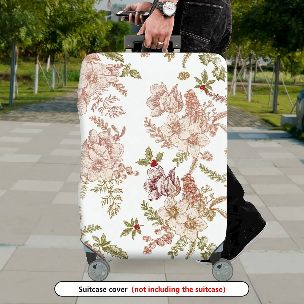 1-Piece Elegant Floral Vintage Art Holiday Botanical  Suitcase Luggage Cover, Stretch Protective Sleeve