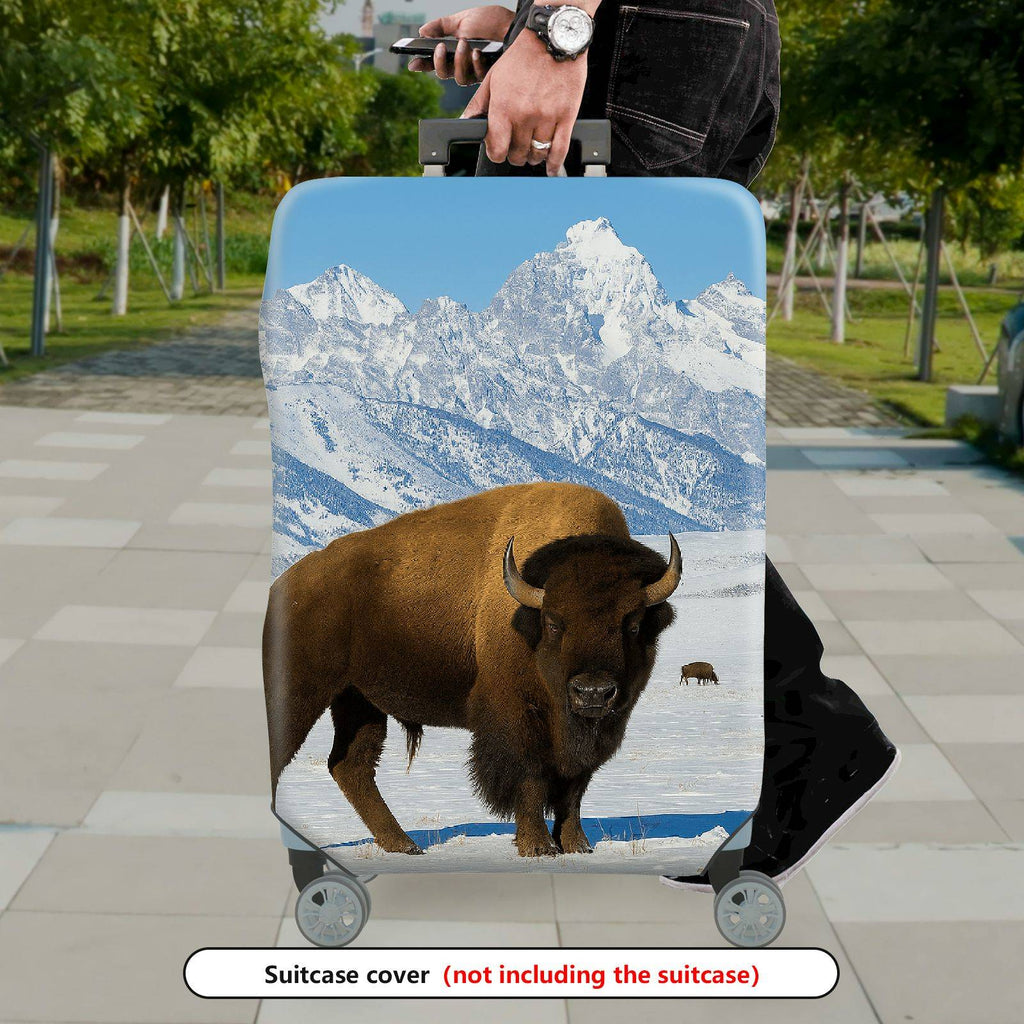 1-Piece Bison Mountain Snow Wildlife Nature Landscape  Suitcase Luggage Cover, Stretch Protective Sleeve