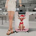 1-Piece Reindeer Santa Hat Red Nose Christmas Holiday Travel  Suitcase Luggage Cover, Stretch Protective Sleeve