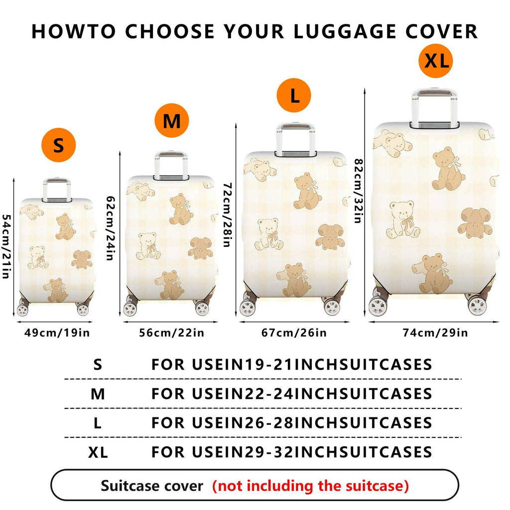 1-Piece Cute Bear Plaid Beige Soft Travel Holiday  Suitcase Luggage Cover, Stretch Protective Sleeve