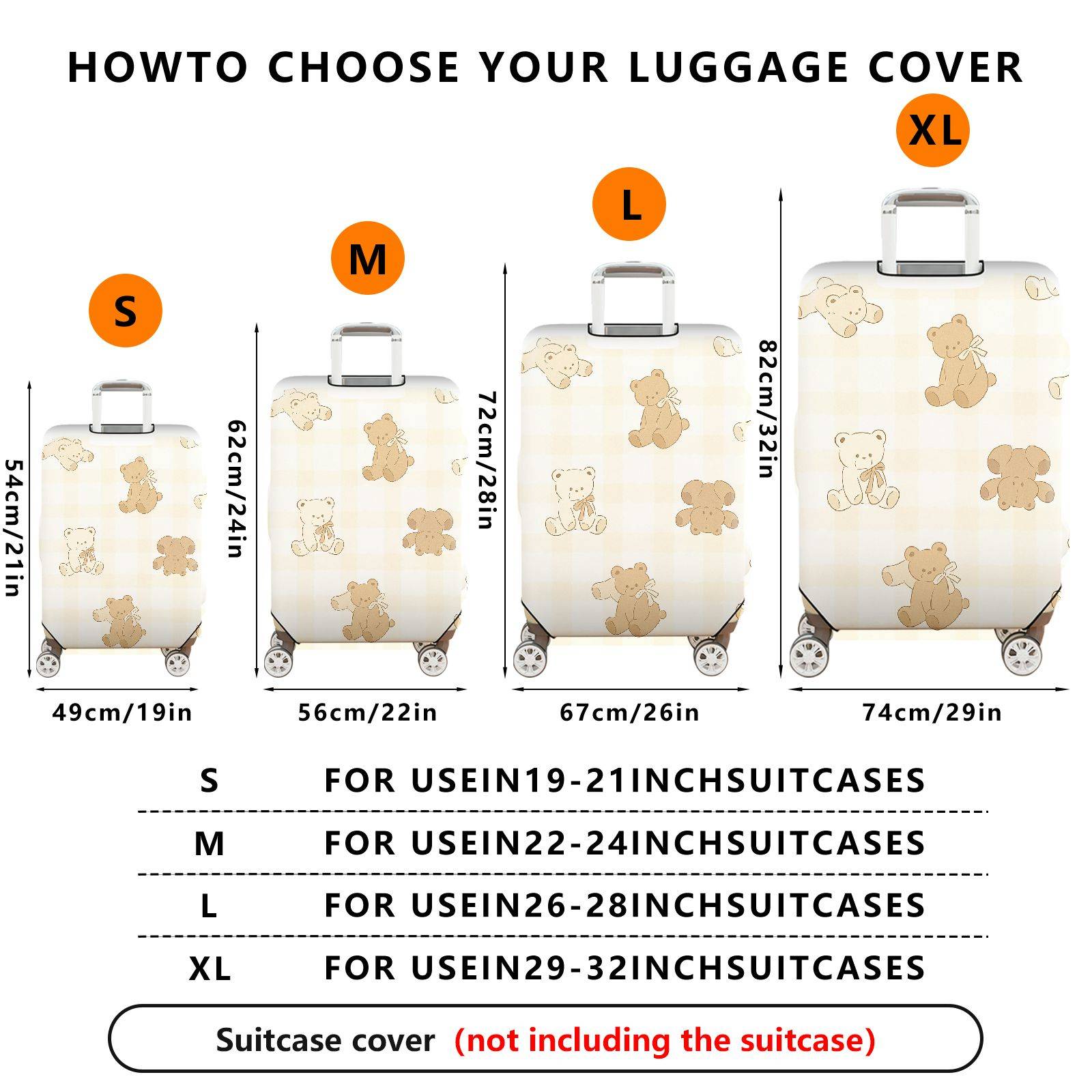 1-Piece Cute Bear Plaid Beige Soft Travel Holiday  Suitcase Luggage Cover, Stretch Protective Sleeve