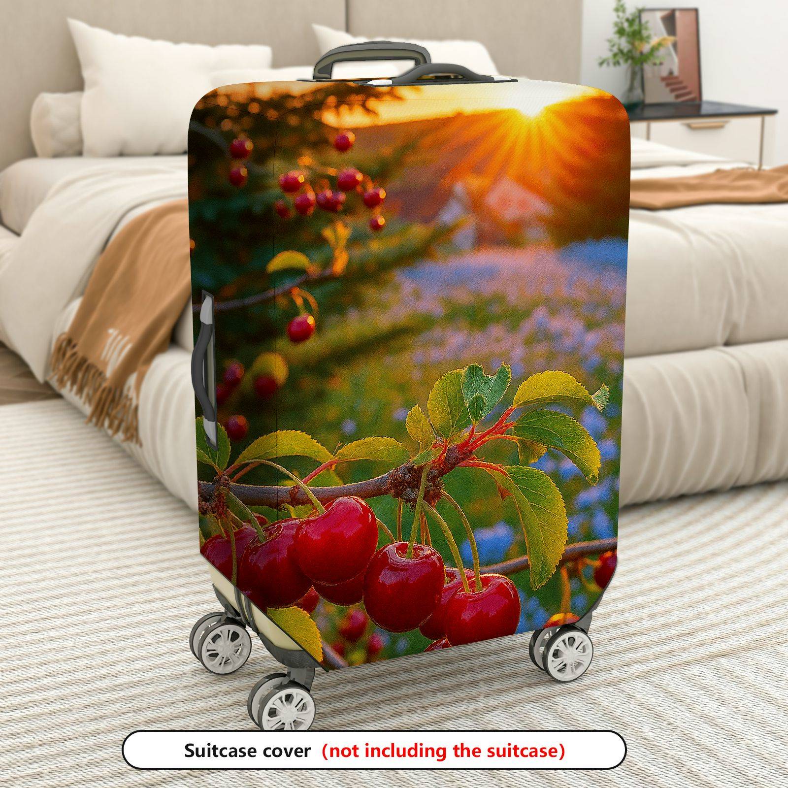 1-Piece Cherry Sunset Nature Landscape Travel Scenic  Suitcase Luggage Cover, Stretch Protective Sleeve
