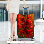 1-Piece Red Floral Sunset Dewy Glow Elegant Artistic  Suitcase Luggage Cover, Stretch Protective Sleeve