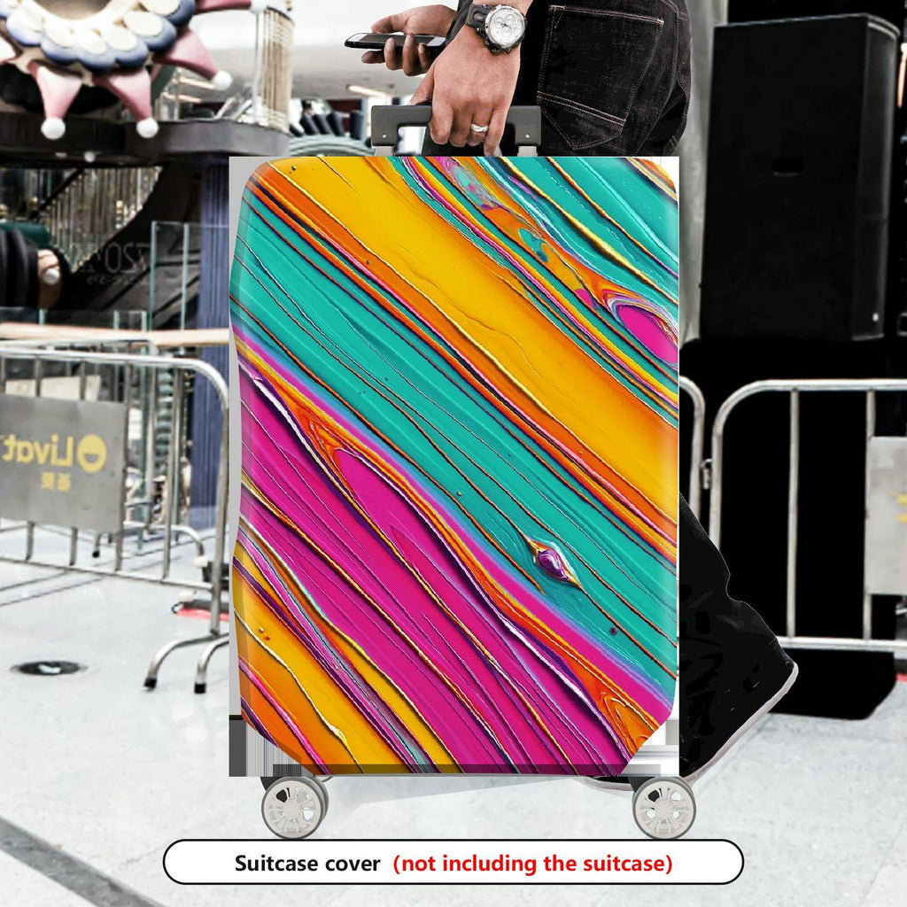 1-Piece Abstract Vivid Colorful Striped Artistic  Suitcase Luggage Cover, Stretch Protective Sleeve