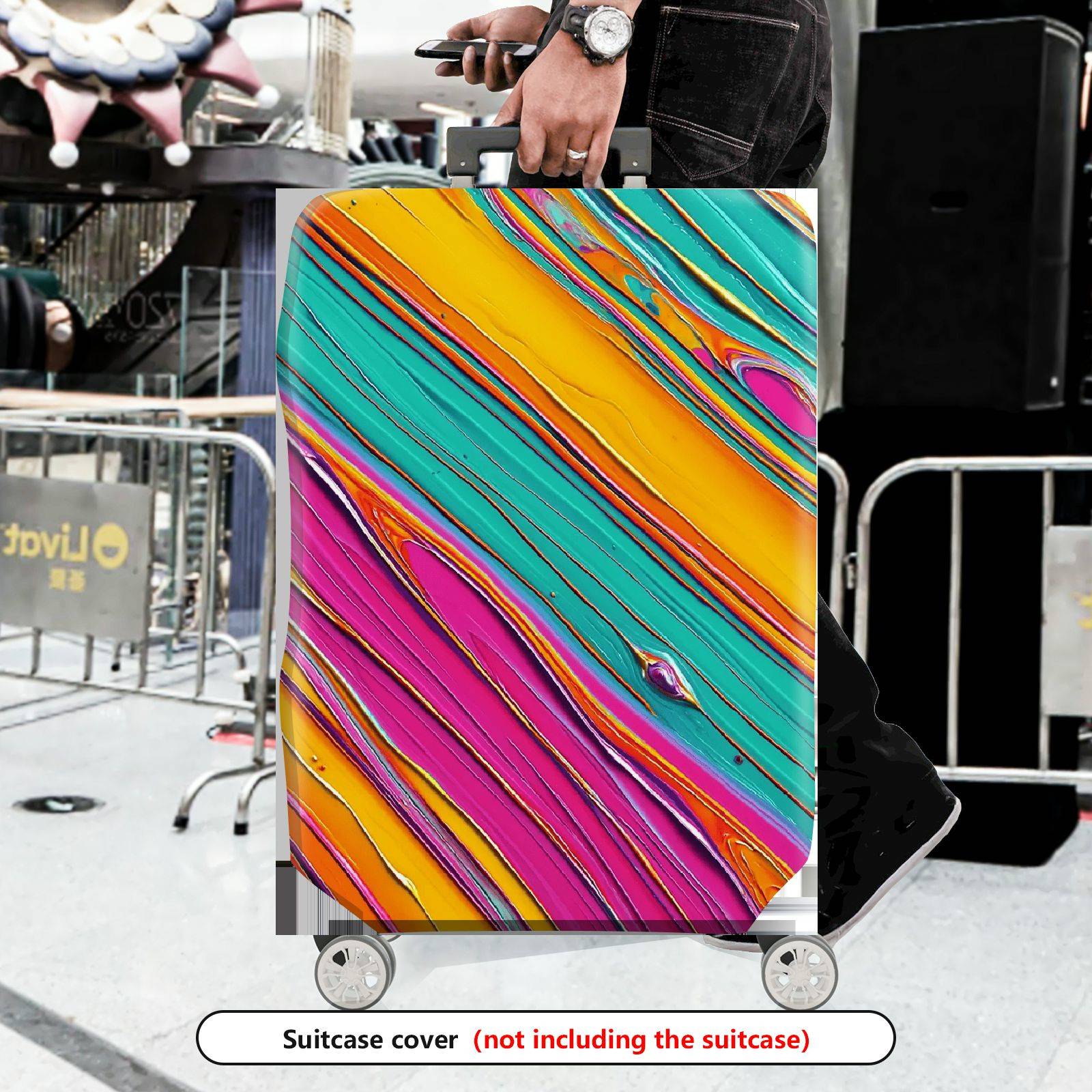 1-Piece Abstract Vivid Colorful Striped Artistic  Suitcase Luggage Cover, Stretch Protective Sleeve