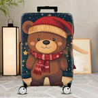 1-Piece Bear Christmas Winter Holiday Festive Cute  Suitcase Luggage Cover, Stretch Protective Sleeve